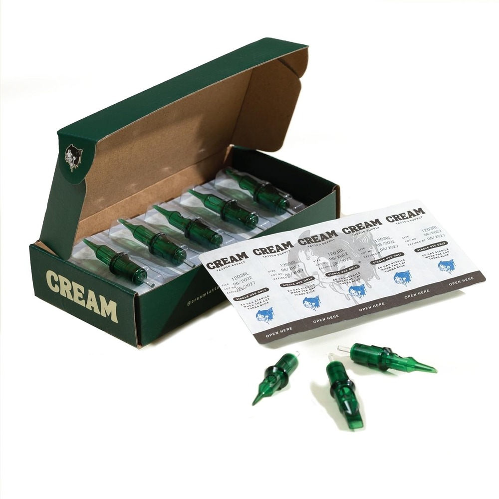 Cream Tattoo Supply Green Cartridges 20pcs Japanese Steel 9RL BP Tattoo Needles